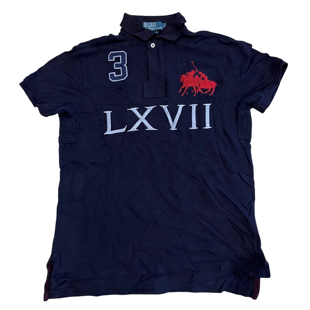 Polo Ralph Lauren Mens Big Pony LXVII 3 Custom Fit Polo Shirt Navy Blue Medium